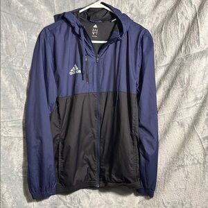 Adidas Men's Blue and Black Jacket medium windbreaker coat with hood two tone